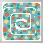 よくはしゃぐ水玉模様ブルーとオレンジの抽象芸術ヘビ ポスター (正面)