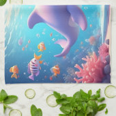 よくはしゃぐ熱帯魚のカラフル中のイルカ キッチンタオル (折り畳み)