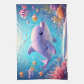 よくはしゃぐ熱帯魚のカラフル中のイルカ キッチンタオル (縦)