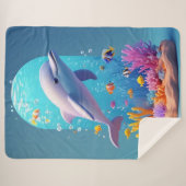よくはしゃぐ熱帯魚のカラフル中のイルカ シェルパブランケット (正面(横))
