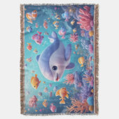 よくはしゃぐ熱帯魚のカラフル中のイルカ スローブランケット (正面縦)