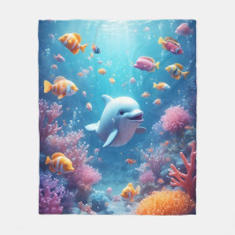 よくはしゃぐ熱帯魚のカラフル中のイルカ フリースブランケット
