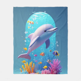 よくはしゃぐ熱帯魚のカラフル中のイルカ フリースブランケット