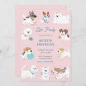 よくはしゃぐ犬の誕生日 招待状 (正面/裏面)