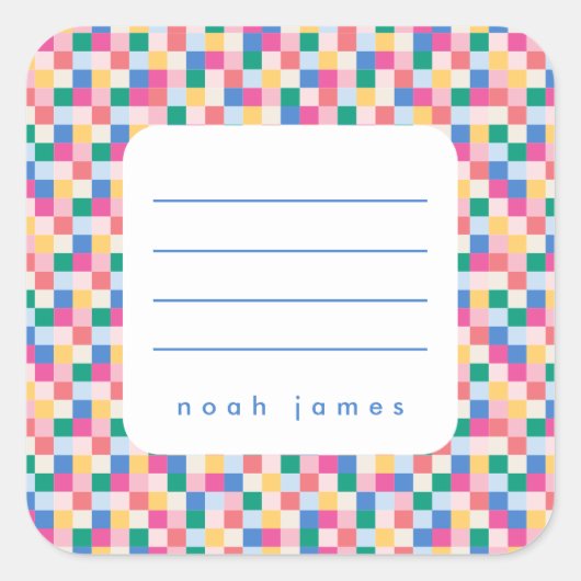 よくはしゃぐ色数々のブロック枠ステッカー スクエアシール (正面)