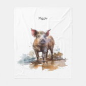 よくはしゃぐ豚カスタム フリースブランケット (正面)