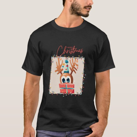 よくはしゃぐ贈物のトナカイ Tシャツ (正面)