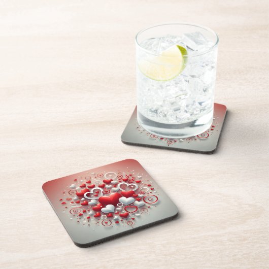 よくはしゃぐ赤と白ハートバレンタインデー コースター (右側)