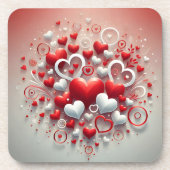 よくはしゃぐ赤と白ハートバレンタインデー コースター (正面)