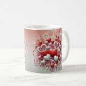 よくはしゃぐ赤と白ハートバレンタインデー コーヒーマグカップ (正面右)