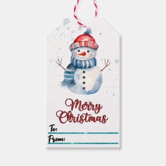 よくはしゃぐ雪だるまプレゼントラベル ギフトタグ (正面)