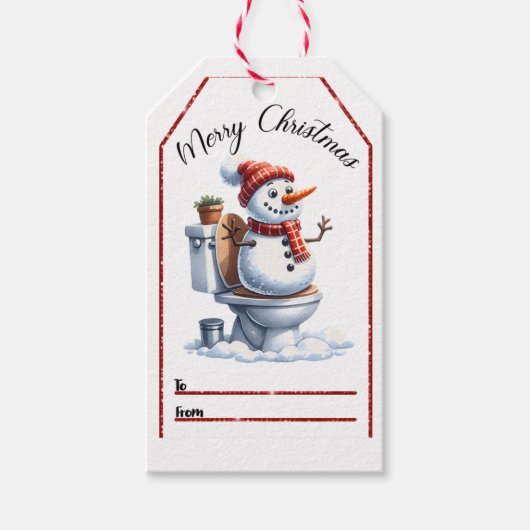 よくはしゃぐ雪だるまラベル ギフトタグ (正面)