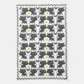 よくはしゃぐ黒猫パターンデザイン キッチンタオル (縦)