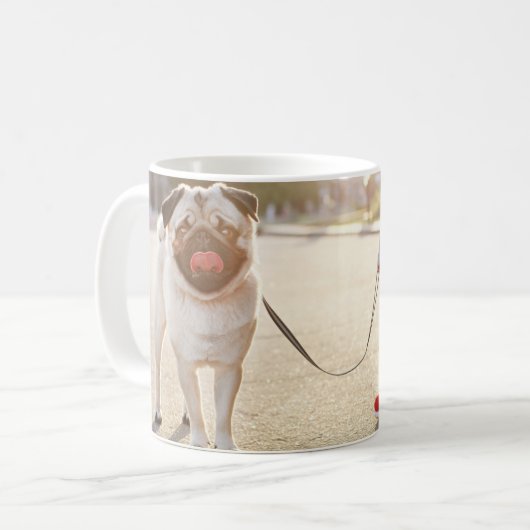 . よくはしゃぐ .かわいい犬好きの写真マグ コーヒーマグカップ (正面左)