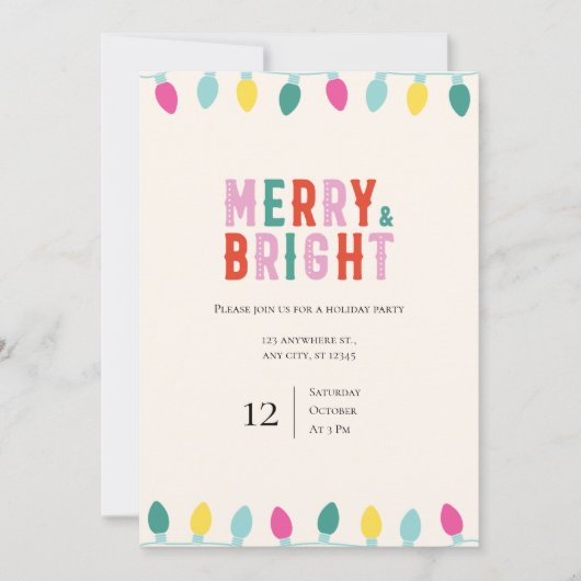 よくはしゃぐ&カラフルブメリーライトのホリデーパーティー 招待状 (正面)