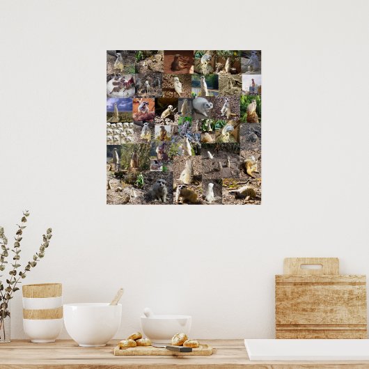 よくはしゃぐMeerkats Large Photo Collage, ポスター (キッチン)