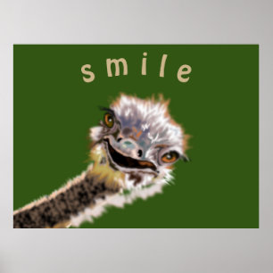 よくはしゃぐOstrich Poster -スマイル – あなたの色 – 文字 ポスター