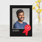 よくやった赤いロゼット、カスタム写真パーソナライズされた- カード (黄色い花)