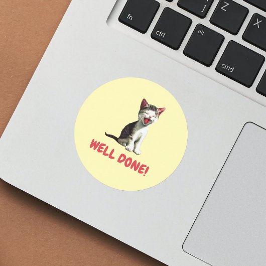 よくやった！かわいい笑い猫先生勇気付けられる ラウンドシール