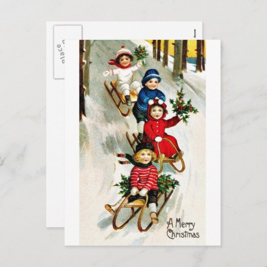 よく古いクリスマス シーズンポストカード (正面/裏面)