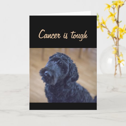 よく得る癌は厳しい小さなステップかわいい犬 カード (黄色い花)