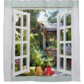 よく望む窓の眺めの庭 シャワーカーテン (正面)