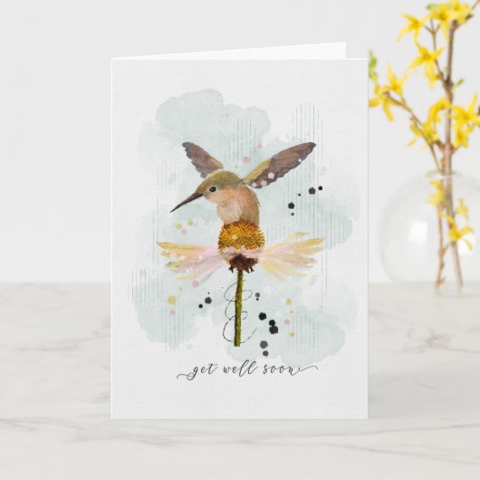 よく水の色を取得Sketchy Doodle Hummingbird カード (黄色い花)