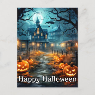 よく照不気味らされた風変わりなカボチャハッピーハローウィン ポストカード