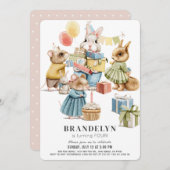 よく着飾ったウッドランドアニマルズガール誕生日 招待状 (正面/裏面)