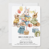 よく着飾った動物の女の子の誕生日 招待状 (正面)