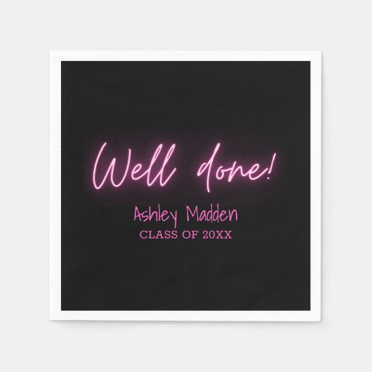 よく行われたネオンピンクモダンの卒業パーティー スタンダードカクテルナプキン (正面)