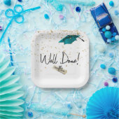 よく行われた卒業金ゴールド紙吹雪とティール(緑がかった色)キャップ ペーパープレート (パーティー)