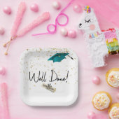 よく行われた卒業金ゴールド紙吹雪とティール(緑がかった色)キャップ ペーパープレート (パーティー)