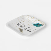 よく行われた卒業金ゴールド紙吹雪とティール(緑がかった色)キャップ ペーパープレート (傾斜あり)