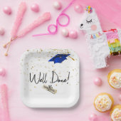 よく行われた卒業金ゴールド紙吹雪とブルーキャップ ペーパープレート (パーティー)