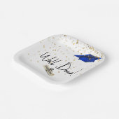 よく行われた卒業金ゴールド紙吹雪とブルーキャップ ペーパープレート (傾斜あり)