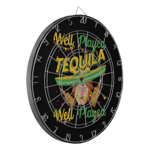 よく遊ばれたテキーラのCinco Deメーヨーのコーギー犬 ダーツボード (正面左)