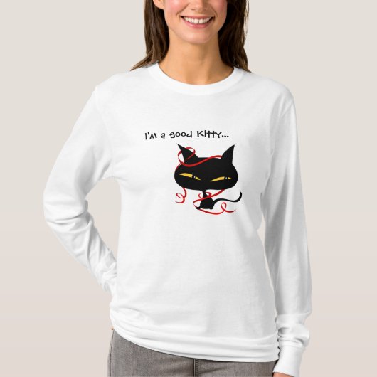 よく黒い子猫の女性の長袖のTシャツ Tシャツ (正面)