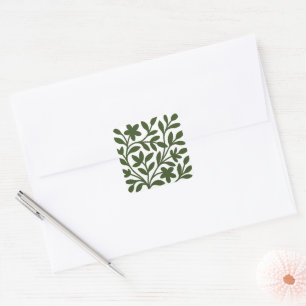 よじ登る植物の庭 緑の蔓 花の葉 スクエアシール