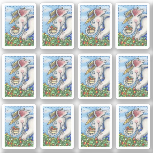 よだれかけ・オーバーオールでイチゴを摘む象の農園 シール (正面)