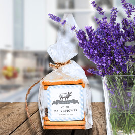 よだれかけ&リブBBQブルー素朴ギンガムベビーシャワー スクエアシール