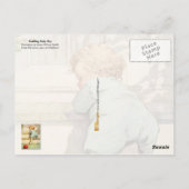 よちよち歩きの赤ちゃんと赤いボール ポストカード (裏面)