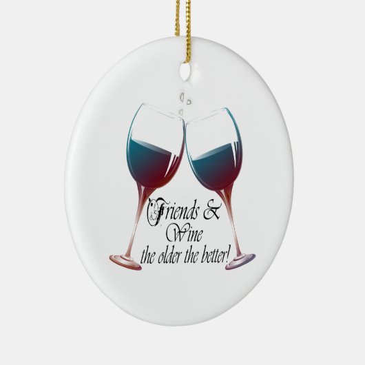 よりよいのより古いの友人およびワインのワインのギフト セラミックオーナメント (右)