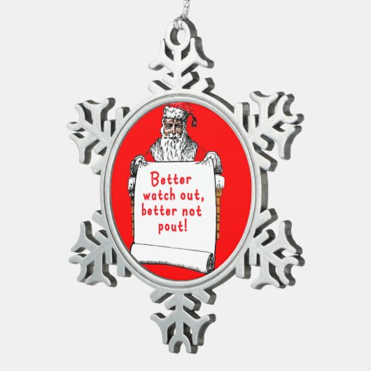 よりよいサンタクロースはクリスマスのオーナメントを見ます スノーフレークピューターオーナメント (右)