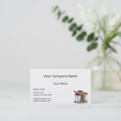 より低いコーナーの赤い緑の黄色のペンキの缶 名刺 (スタンド正面)