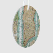 より低いマンハッタンおよびセントラル・パークの旧式な地図 オーナメント (正面)