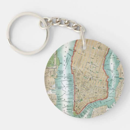 より低いマンハッタンおよびセントラル・パークの旧式な地図 キーホルダー (正面)