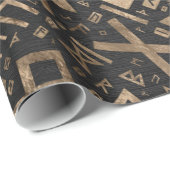 より古いRunes -黒い木2のFutharkパターン金ゴールド ラッピングペーパー (ロールコーナー)