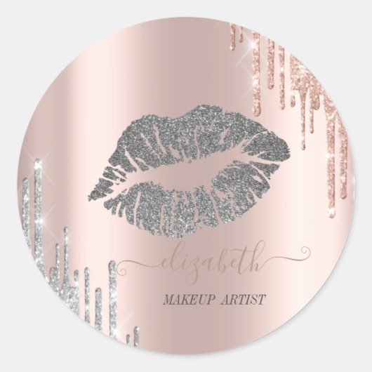 より多くのキラキラの唇、バラ金ゴールド銀ドリップ ラウンドシール (正面)