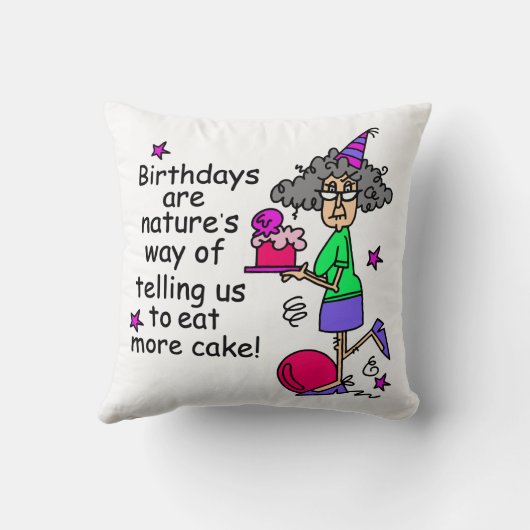 より多くのケーキの誕生日のユーモアを食べて下さい クッション (裏面)
